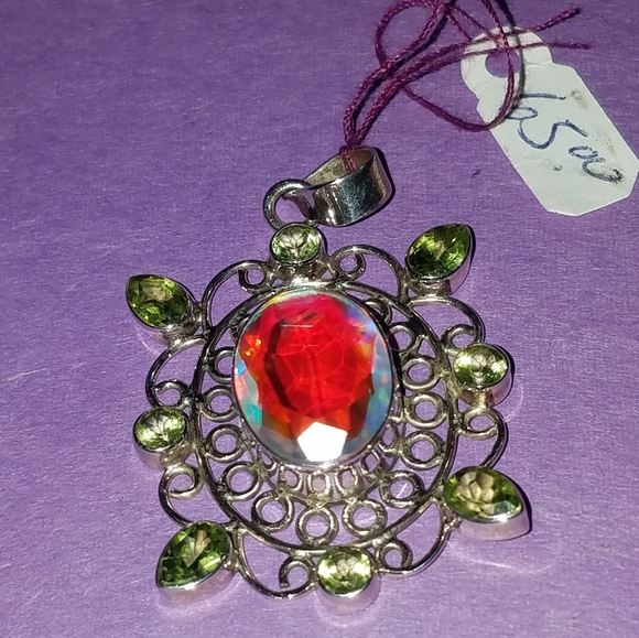 New Sterling silver and Mystic Topaz pendant with peridot accents - Picture 6 of 7